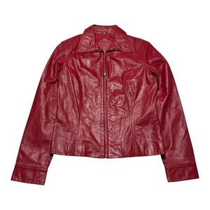 Vintage Lauri Leigh Genuine Leather Red Full Zip Lined Leather Jacket Women's 6